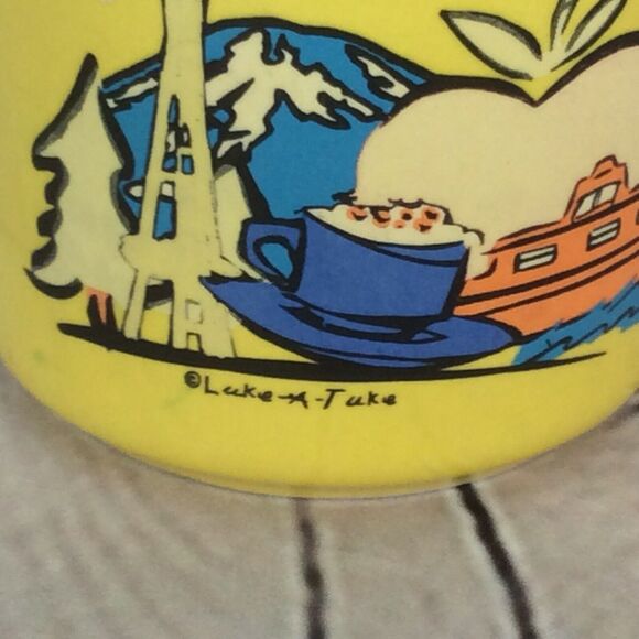 LUKE-A-TUKE ❤️Seattle Coffee/Tea Mug/Cup Yellow Ceramic Multicolored Collectible - Picture 4 of 6